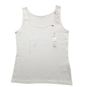 Tommy Hilfiger Women Tank Top Flag Logo Solid Top White Size M